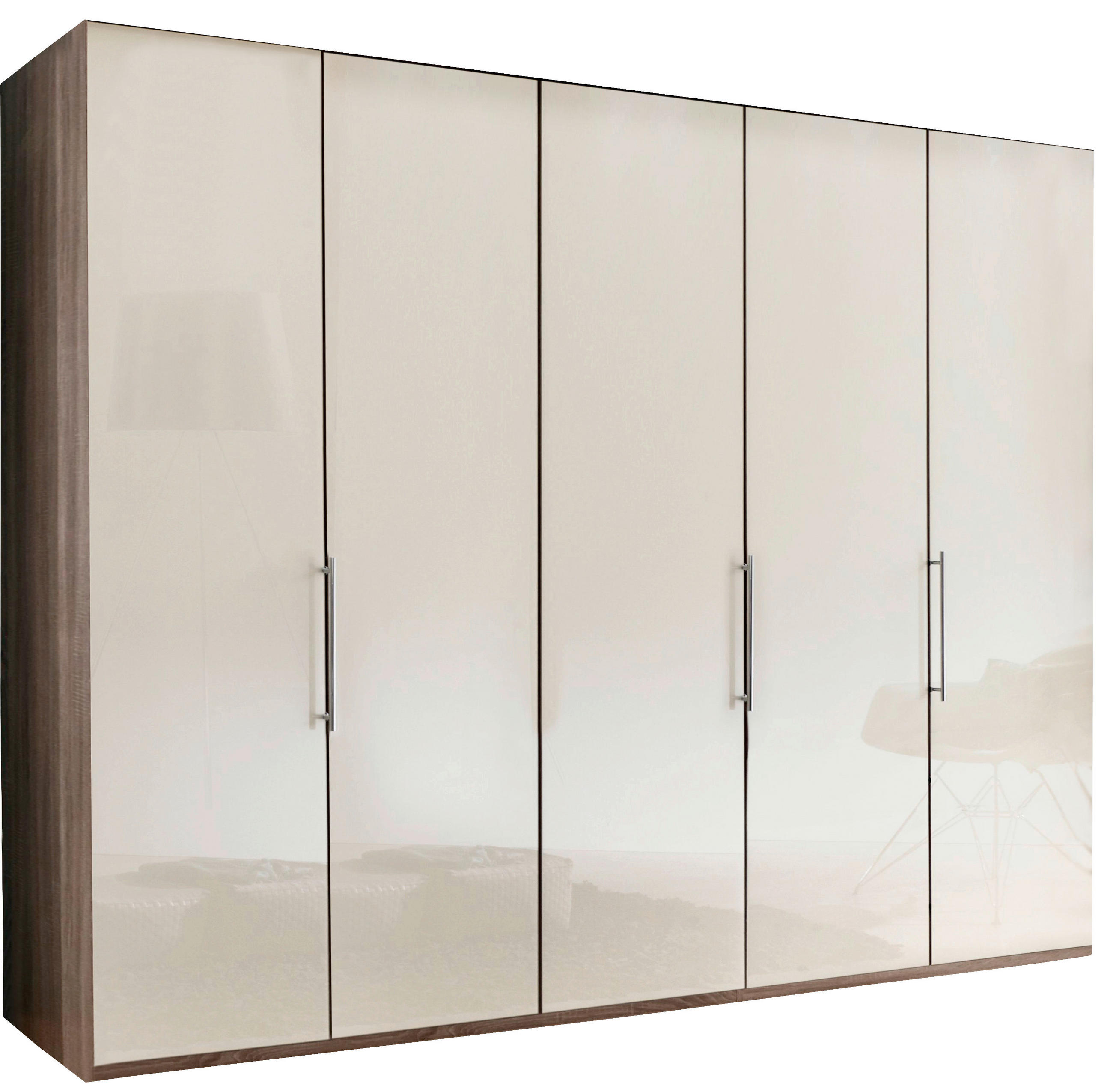 FALTTÜRENSCHRANK 250/216/58 cm 5-türig  - Chromfarben/Magnolie, KONVENTIONELL, Glas/Holzwerkstoff (250/216/58cm) - Venda