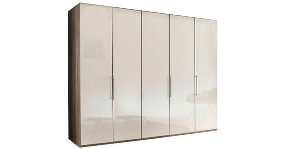 FALTTÜRENSCHRANK 250/216/58 cm 5-türig  - Chromfarben/Magnolie, KONVENTIONELL, Glas/Holzwerkstoff (250/216/58cm) - Venda