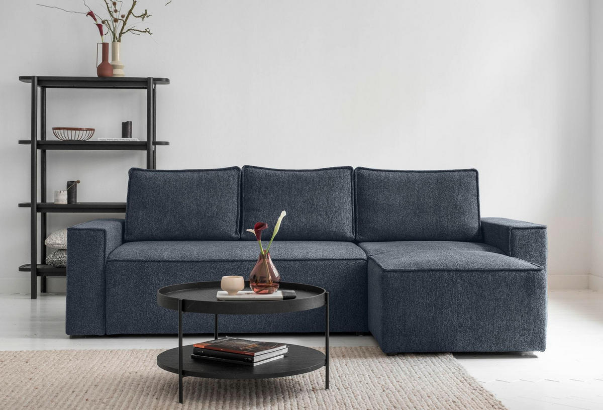 KUTNA GARNITURA tekstil  tamno plava   - bijela/siva, Design, tekstil/plastika (250/156cm) - MID.YOU