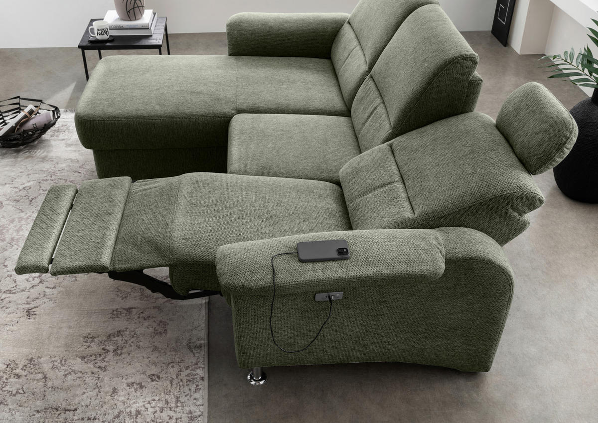 ECKSOFA in Chenille Grün  - Chromfarben/Grün, Modern, Textil/Metall (165/231cm) - Livetastic