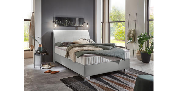 BOXSPRINGBETT 140/200 cm  in Hellgrau  - Chromfarben/Hellgrau, KONVENTIONELL, Kunststoff/Textil (140/200cm) - Hom`in