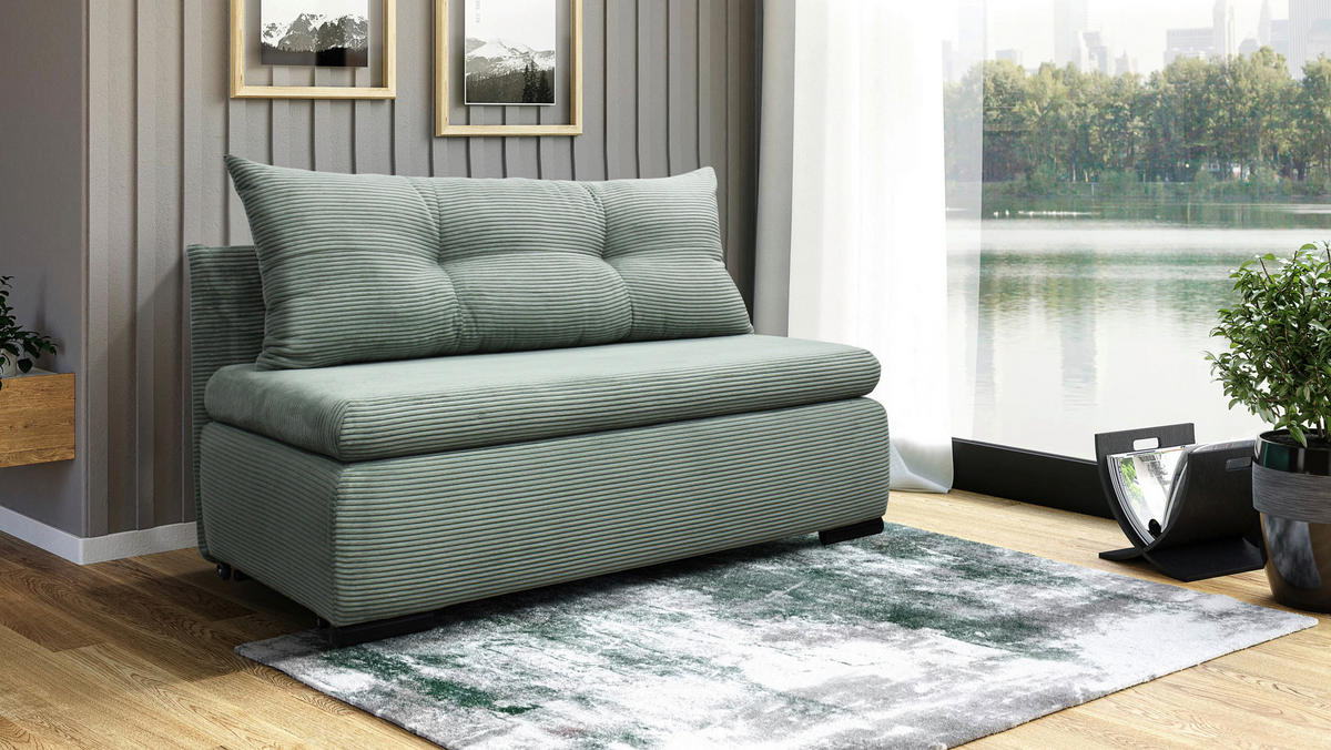 SCHLAFSOFA in Cord Grün  - Schwarz/Grün, Design, Kunststoff/Textil (154/93/85cm) - MID.YOU