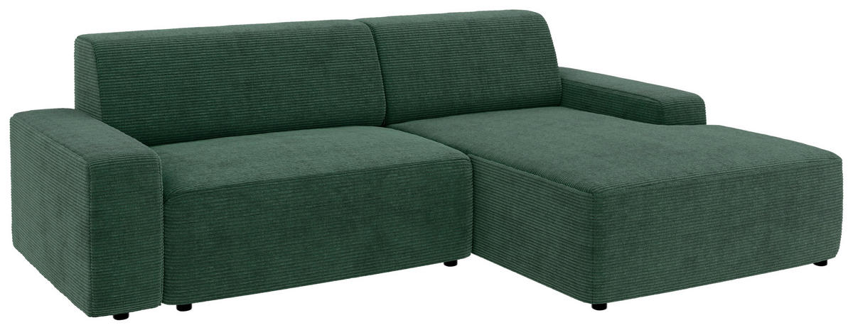 ECKSOFA in Cord Dunkelgrün  - Dunkelgrün/Schwarz, Modern, Kunststoff/Textil (246/162cm) - Trendmanufaktur