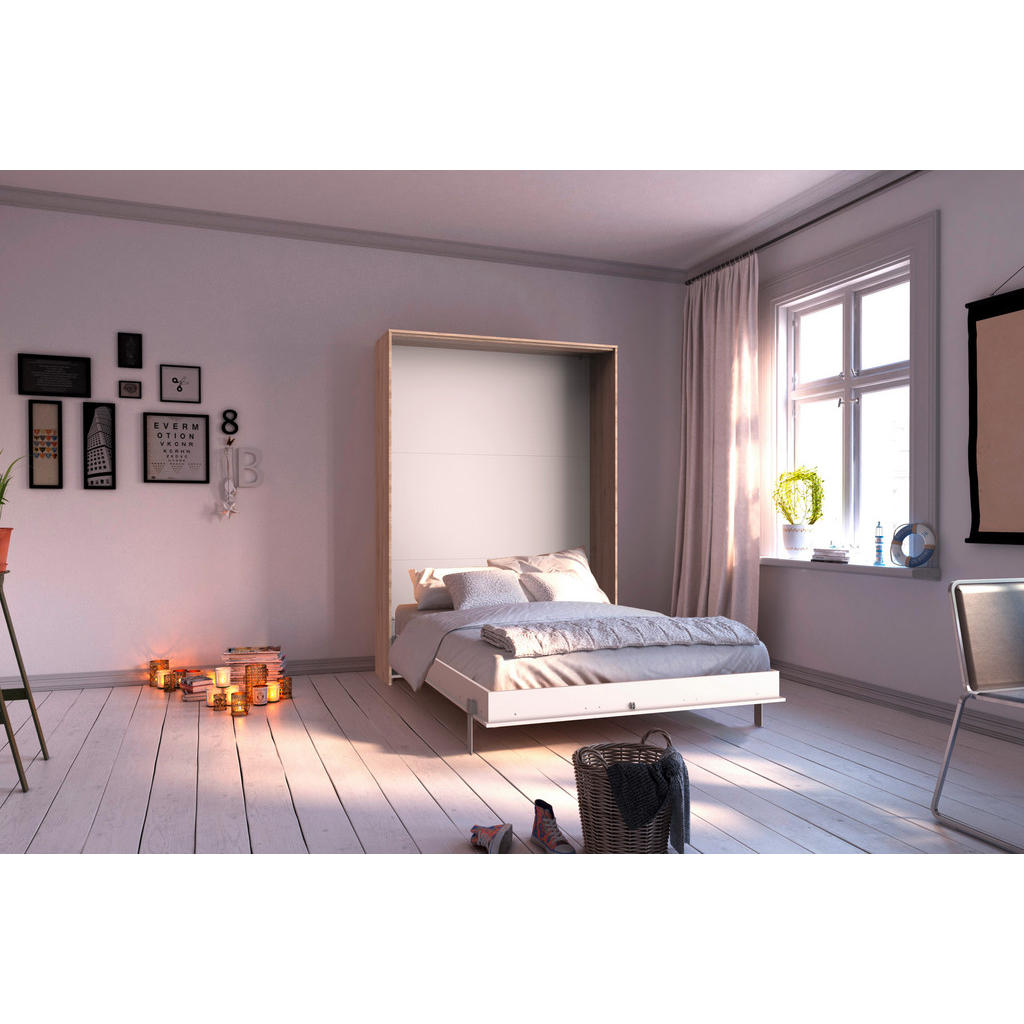 Schrankbett Mit Lattenrost 140x200 Juist Weiß/ Eiche