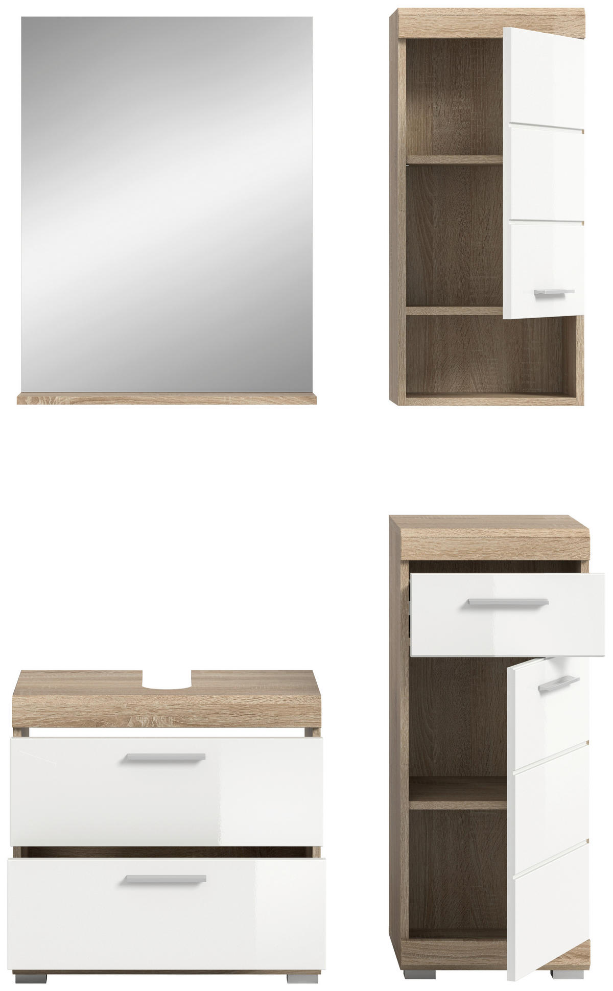 BADEZIMMER 4-teilig  in 97 cm  - Weiss Hochglanz/Silberfarben, Modern, Glas/Holzwerkstoff (97cm) - MID.YOU