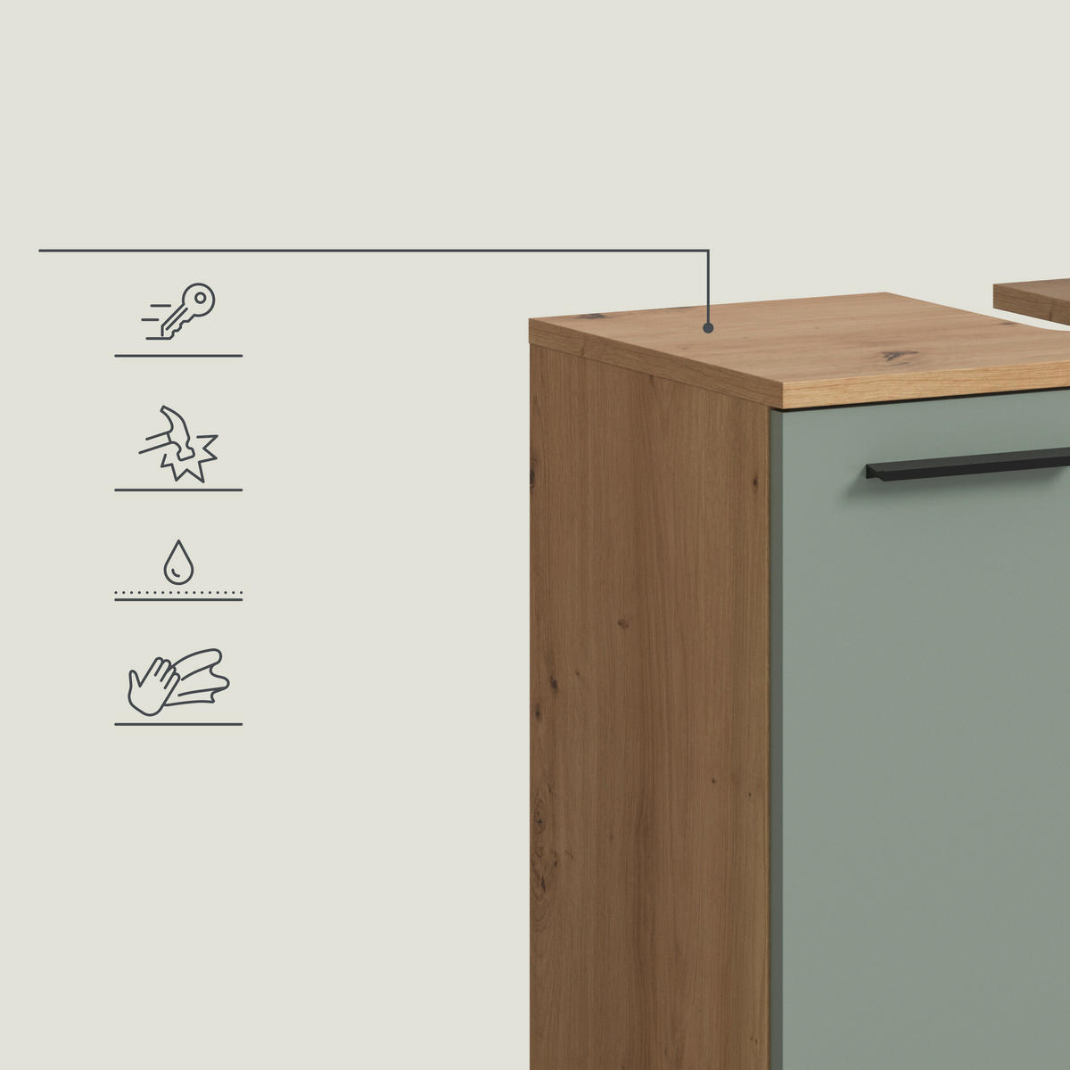 BADEZIMMER 4-teilig  in 215 cm  - Salbeigrün/Schwarz, Trend, Glas/Holzwerkstoff (215cm) - MID.YOU