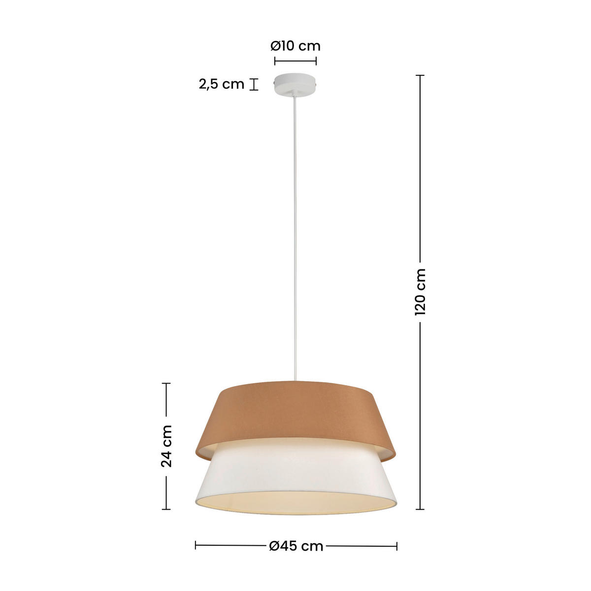 HÄNGELEUCHTE 45/120 cm  - Weiß/Mokka, Trend, Kunststoff/Textil (45/120cm) - Collett's Monde