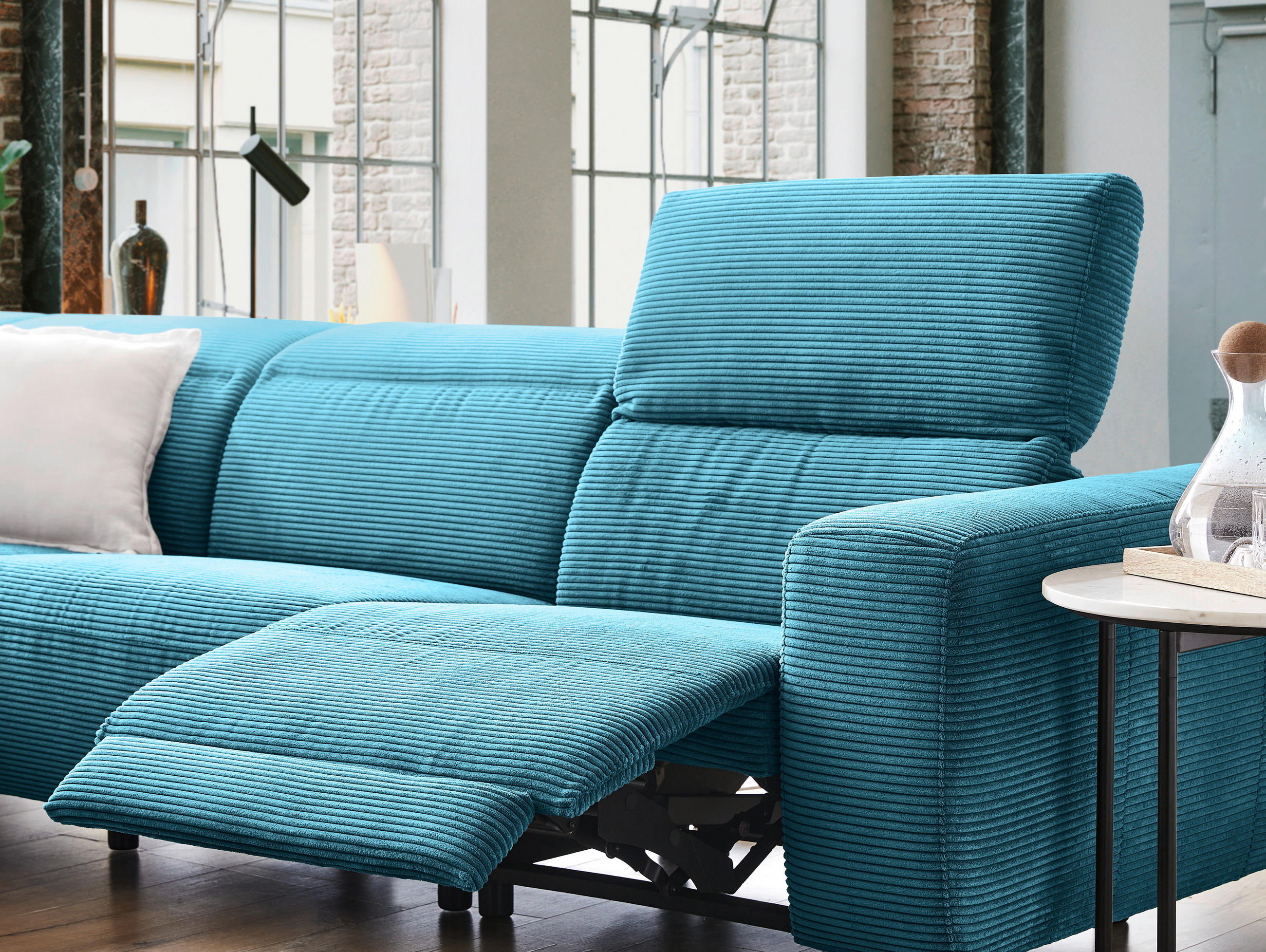 ECKSOFA in Cord Petrol  - Petrol/Schwarz, Design, Textil (223/290cm) - Pure Home Lifestyle