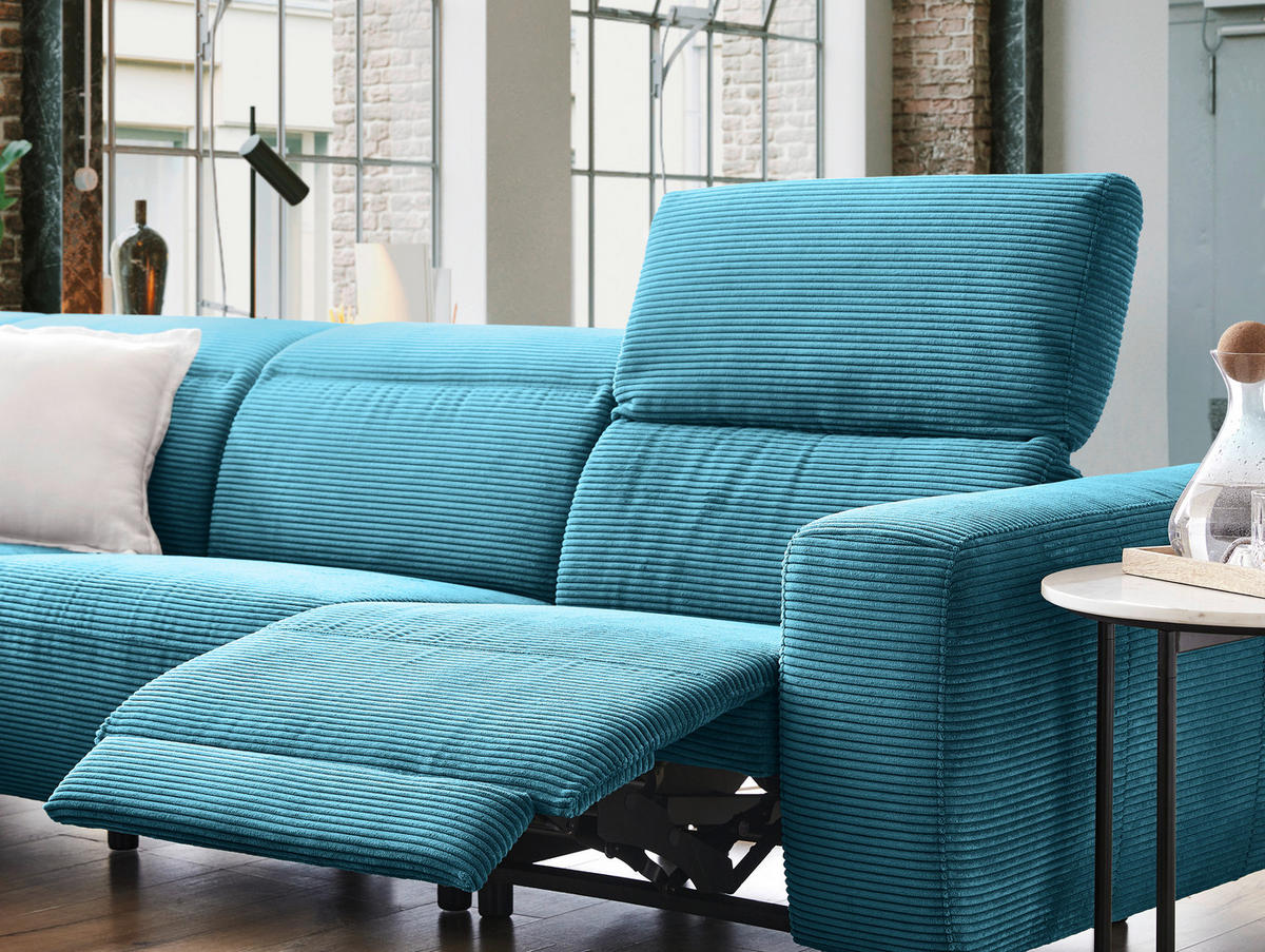 ECKSOFA in Cord Petrol  - Petrol/Schwarz, Design, Textil (223/290cm) - Pure Home Lifestyle