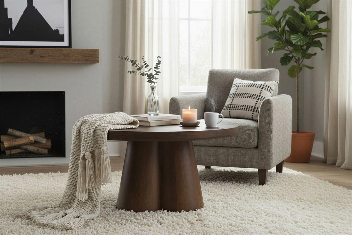 COUCHTISCH Mangoholz massiv rund Braun  - Braun, Design, Holz (80/40/80cm) - MID.YOU