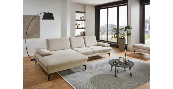 ECKSOFA in Chenille, Mikrofaser Ecru 157/299 cm - Ecru/Schwarz, Design, Textil/Metall (157/299cm) - Dieter Knoll