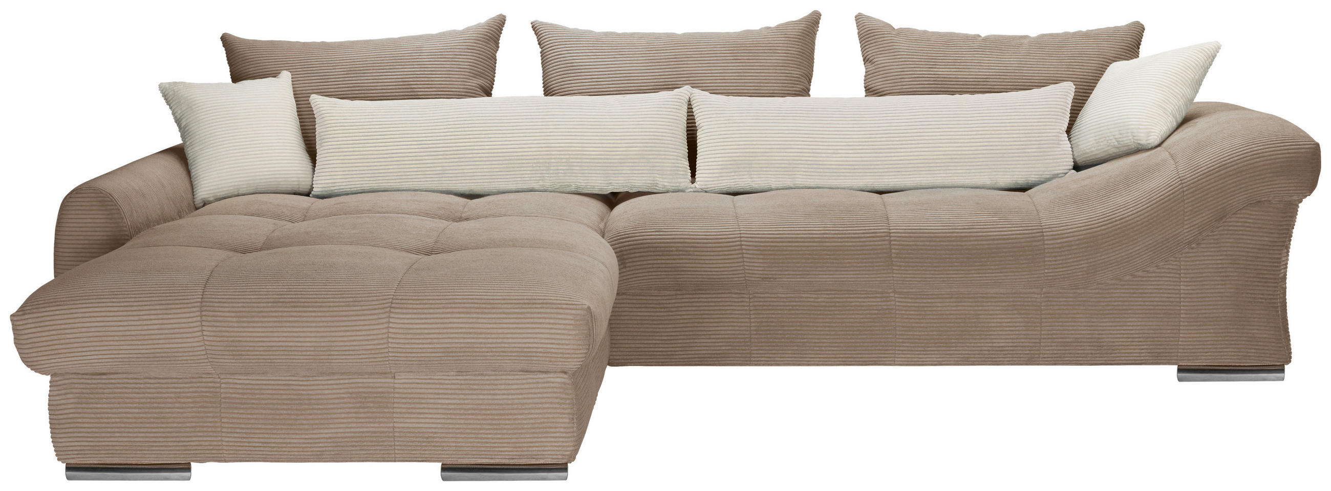ECKSOFA Naturfarben, Taupe Cord  - Taupe/Chromfarben, KONVENTIONELL, Textil/Metall (225/335cm) - Carryhome