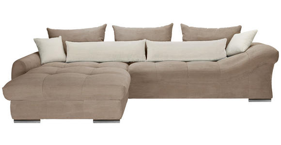ECKSOFA Naturfarben, Taupe Cord  - Taupe/Chromfarben, KONVENTIONELL, Textil/Metall (225/335cm) - Carryhome