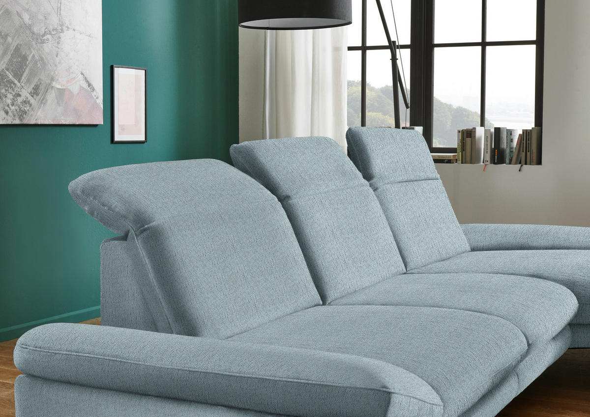 ECKSOFA in Chenille Pastellblau  - Pastellblau/Schwarz, Design, Textil/Metall (319/188cm) - Beldomo System