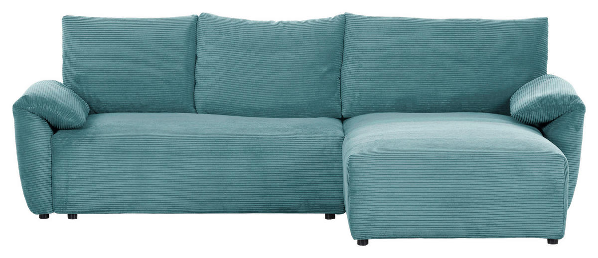 ECKSOFA in Cord Petrol  - Petrol/Schwarz, Konventionell, Kunststoff/Textil (266/180cm) - MID.YOU
