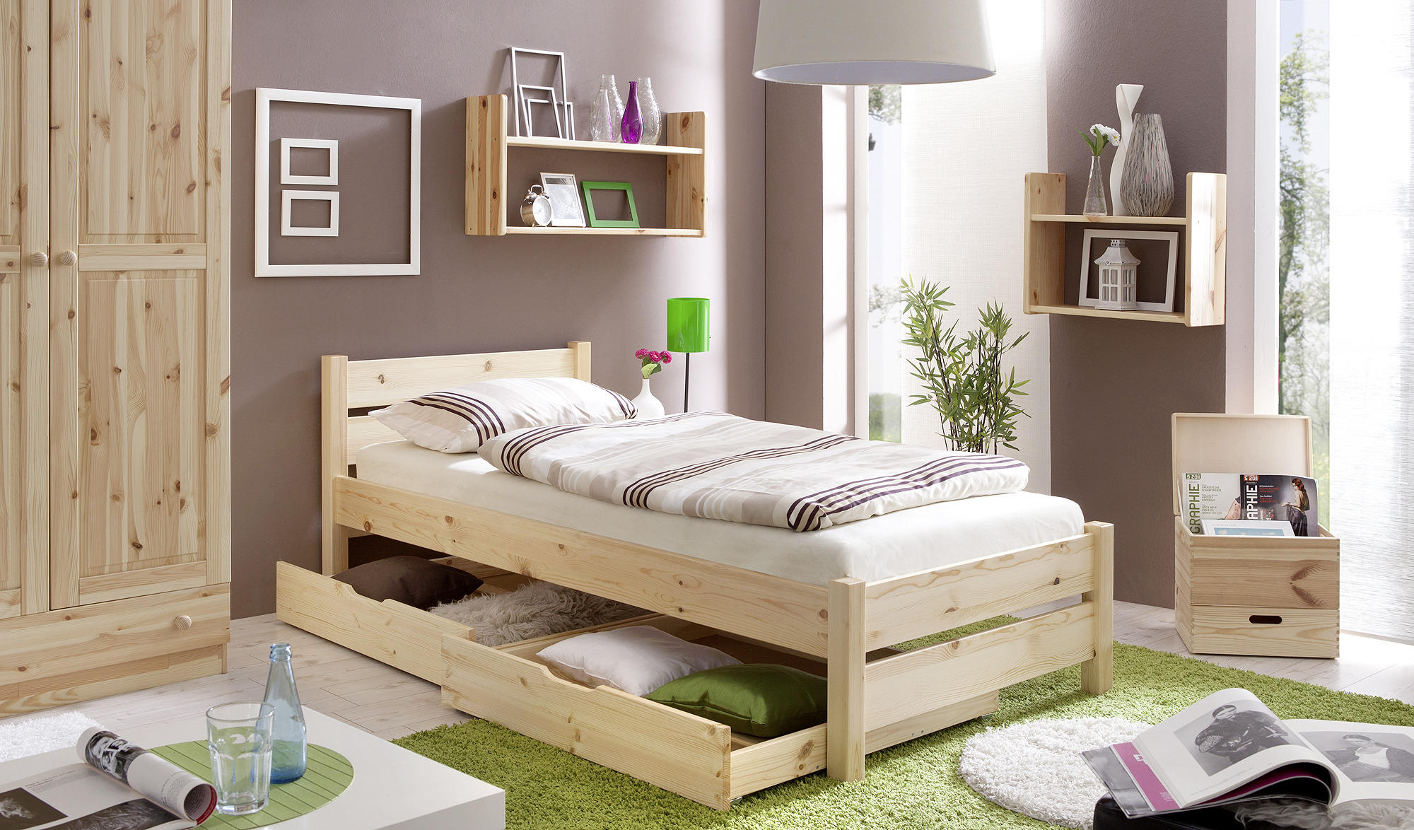 BETT 90/200 cm  in Kieferfarben  - Kieferfarben, Natur, Holz (90/200cm) - MID.YOU
