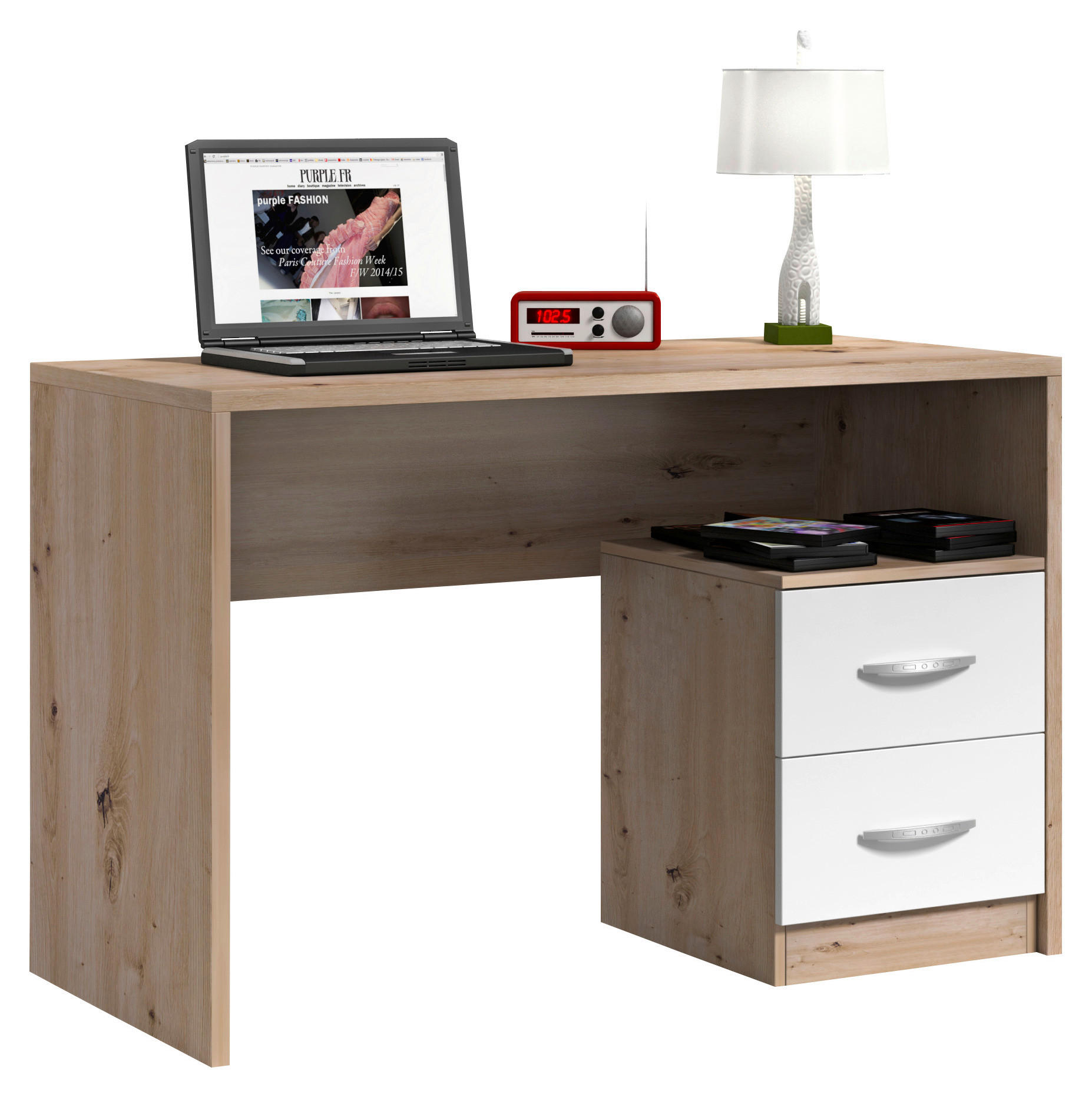 MLADINSKA PISALNA MIZA leseni material bela, barve hrasta  - barve hrasta/bela, Design, umetna masa/leseni material (120/75/56cm) - Boxxx