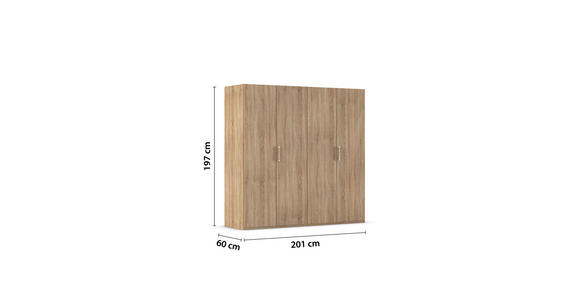 DREHTÜRENSCHRANK 201/197/60 cm 4-türig Sonoma Eiche - Silberfarben/Sonoma Eiche, Design, Holzwerkstoff/Kunststoff (201/197/60cm) - Novel