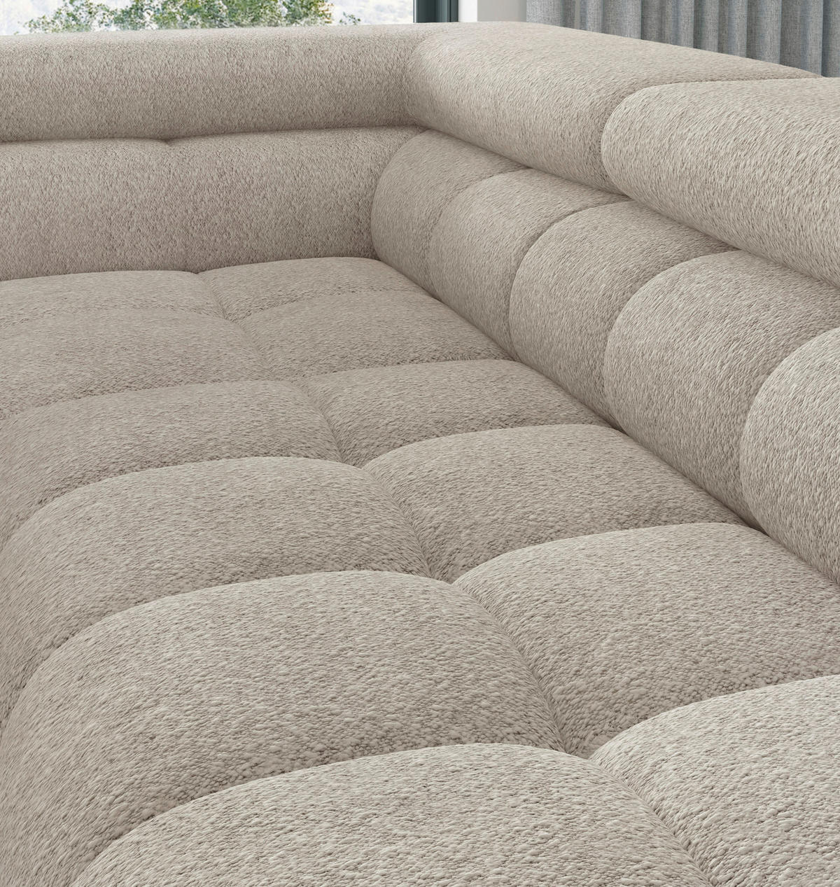ECKSOFA FERUCCE Creme Teddystoff Bettkasten, Kopfteilverstellung  - Creme/Schwarz, Design, Textil/Metall (200/276cm) - MID.YOU