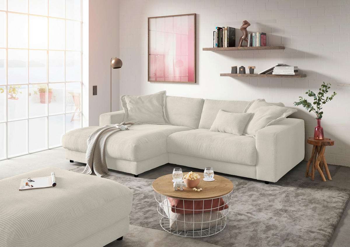 ECKSOFA in Cord Naturfarben  - Schwarz/Naturfarben, Design, Kunststoff/Textil (190/270cm) - Lomoco