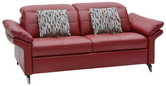 SOFA in Echtleder Weinrot - Chromfarben/Weinrot, Natur, Leder/Metall (198/101/107cm) - Dieter Knoll