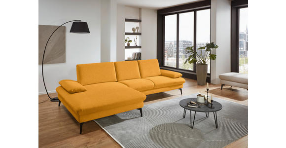 ECKSOFA in Chenille, Mikrofaser Currygelb 157/299 cm - Currygelb/Schwarz, Design, Textil/Metall (157/299cm) - Dieter Knoll