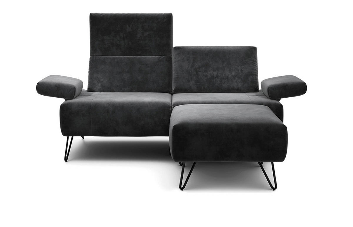 2-SITZER-SOFA Samt Anthrazit  - Anthrazit/Schwarz, Design, Textil/Metall (164-194/85/86-94cm) - SENSOO