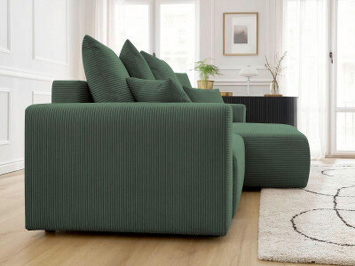 ECKSOFA Ottomane rechts  ATILLA Dunkelgrün Cord  - Dunkelgrün/Schwarz, MODERN, Kunststoff/Textil (244/149cm)