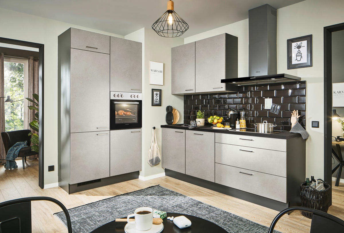 ECKKÜCHE 120/220 cm  in Graphitfarben, Schwarz, Sandfarben  - Sandfarben/Schwarz, Design, Holzwerkstoff/Metall (120/220cm) - Xora