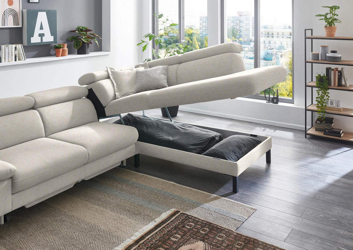 ECKSOFA in Flachgewebe Beige  - Beige/Schwarz, Design, Holzwerkstoff/Textil (272/217cm) - Pure Home Comfort