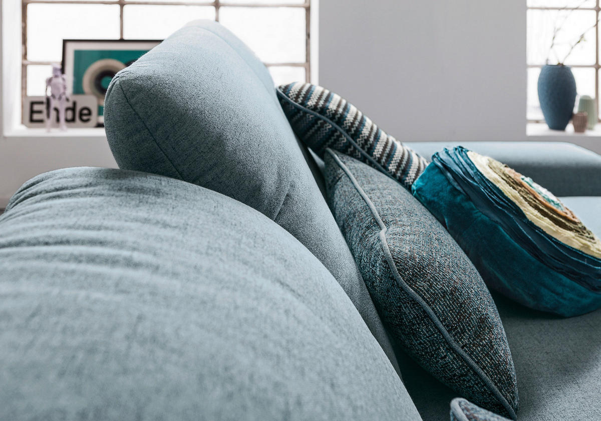 ECKSOFA Hellblau Flachgewebe  - Chromfarben/Hellblau, Design, Textil/Metall (276/198cm) - SetOne by Musterring