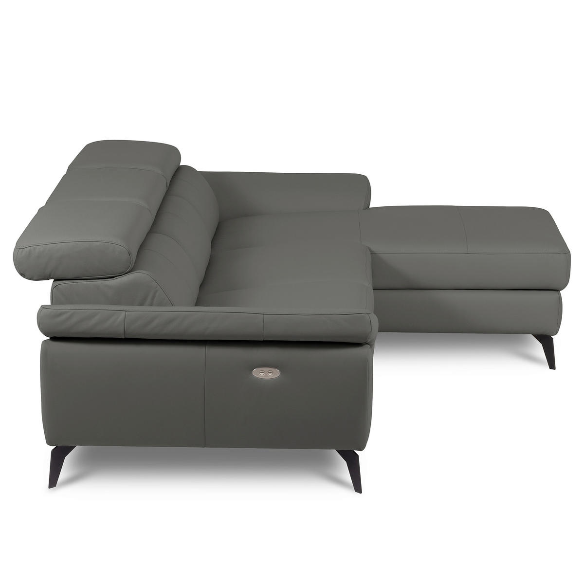 ECKSOFA SONO in Lederlook Echtleder Anthrazit Armteilverstellung, Kopfteilverstellung  252/179 cm  - Anthrazit/Schwarz, Design, Leder/Textil (252/179cm) - Livetastic