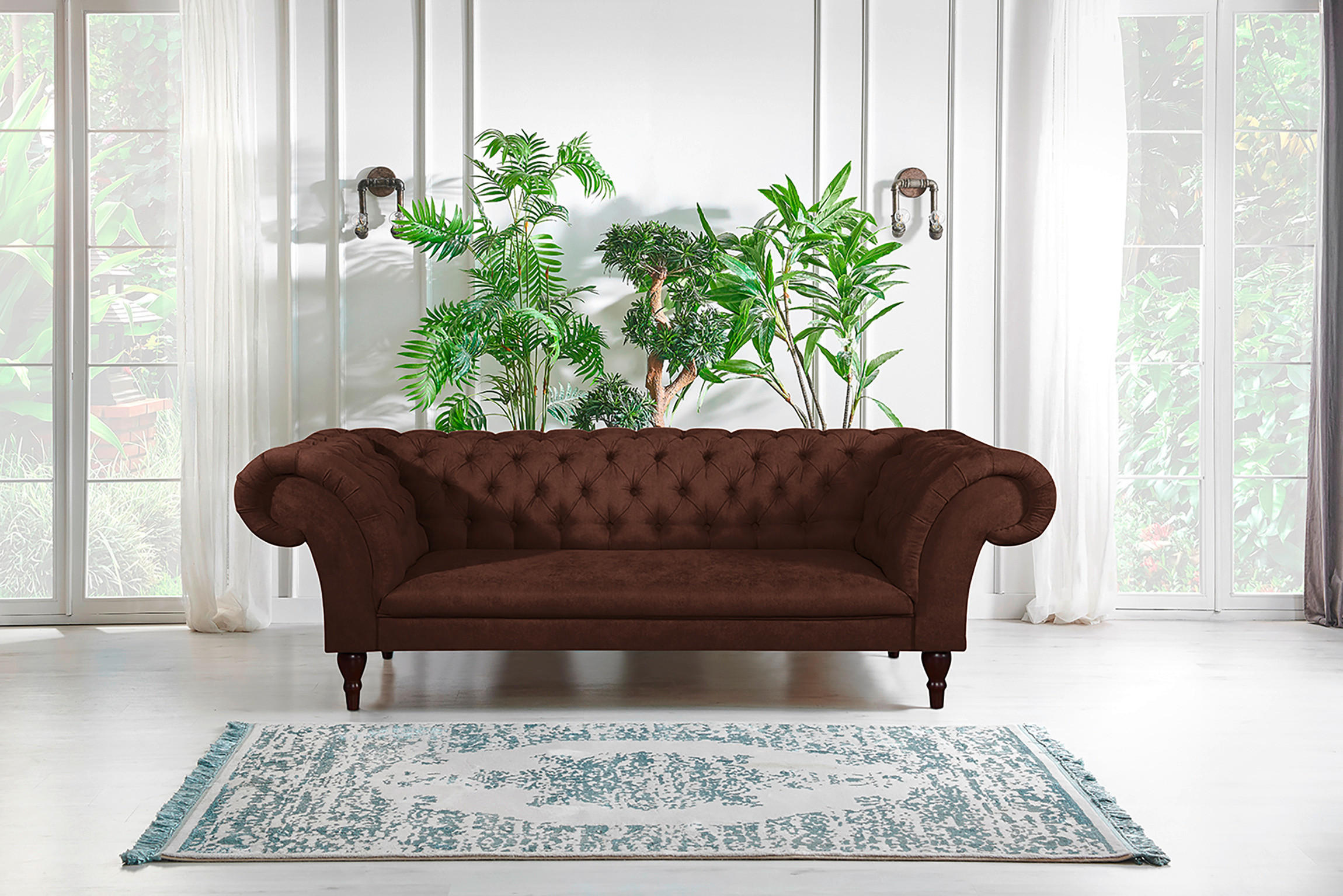 3-SITZER-SOFA Mikrofaser Braun  - Braun/Cappuccino, Design, Holz/Textil (232/79/97cm) - Livetastic