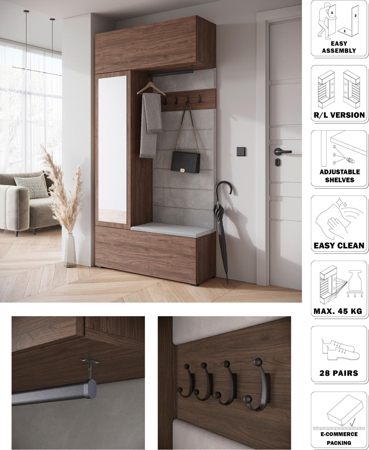 ELŐSZOBAFAL - diófa színű, Trend, faalapú anyag (115/231,9/37,5cm) - P & B