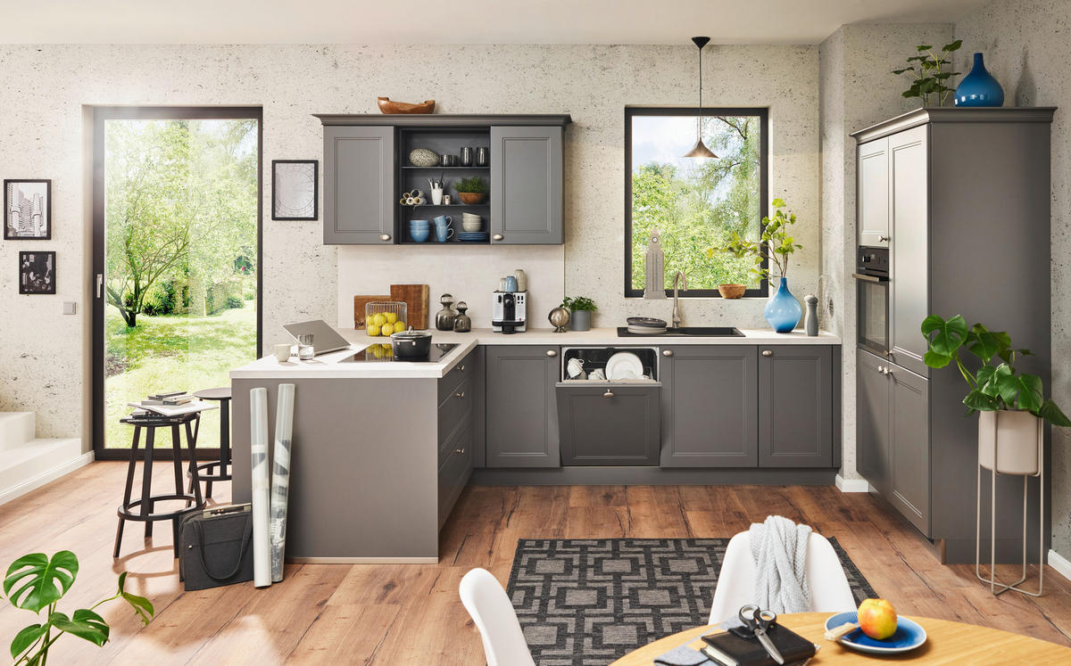 EINBAUKÜCHE WINDSOR LACK  - Grau, Design, Glas/Holzwerkstoff - Nolte Küchen