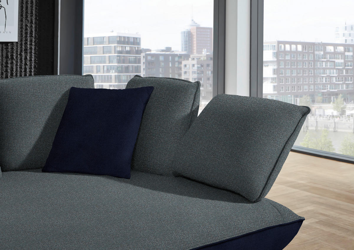 ECKSOFA in Flachgewebe Blaugrau  - Blaugrau/Schwarz, Design, Textil/Metall (320/169cm) - Moderano