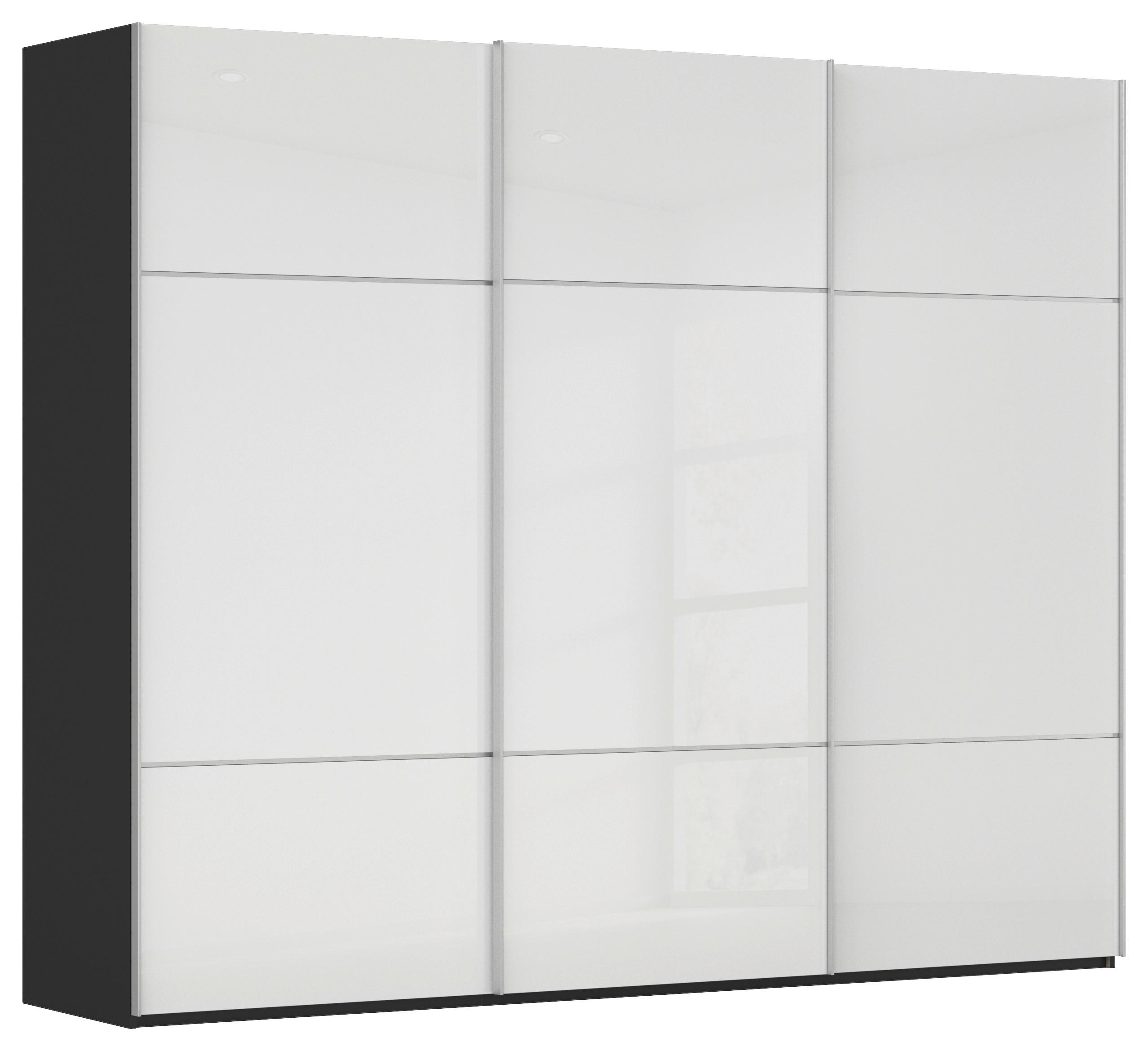 SCHWEBETÜRENSCHRANK Schwarz, Weiss  - Weiss/Alufarben, Konventionell, Glas/Holzwerkstoff (301/223/68cm) - Novel