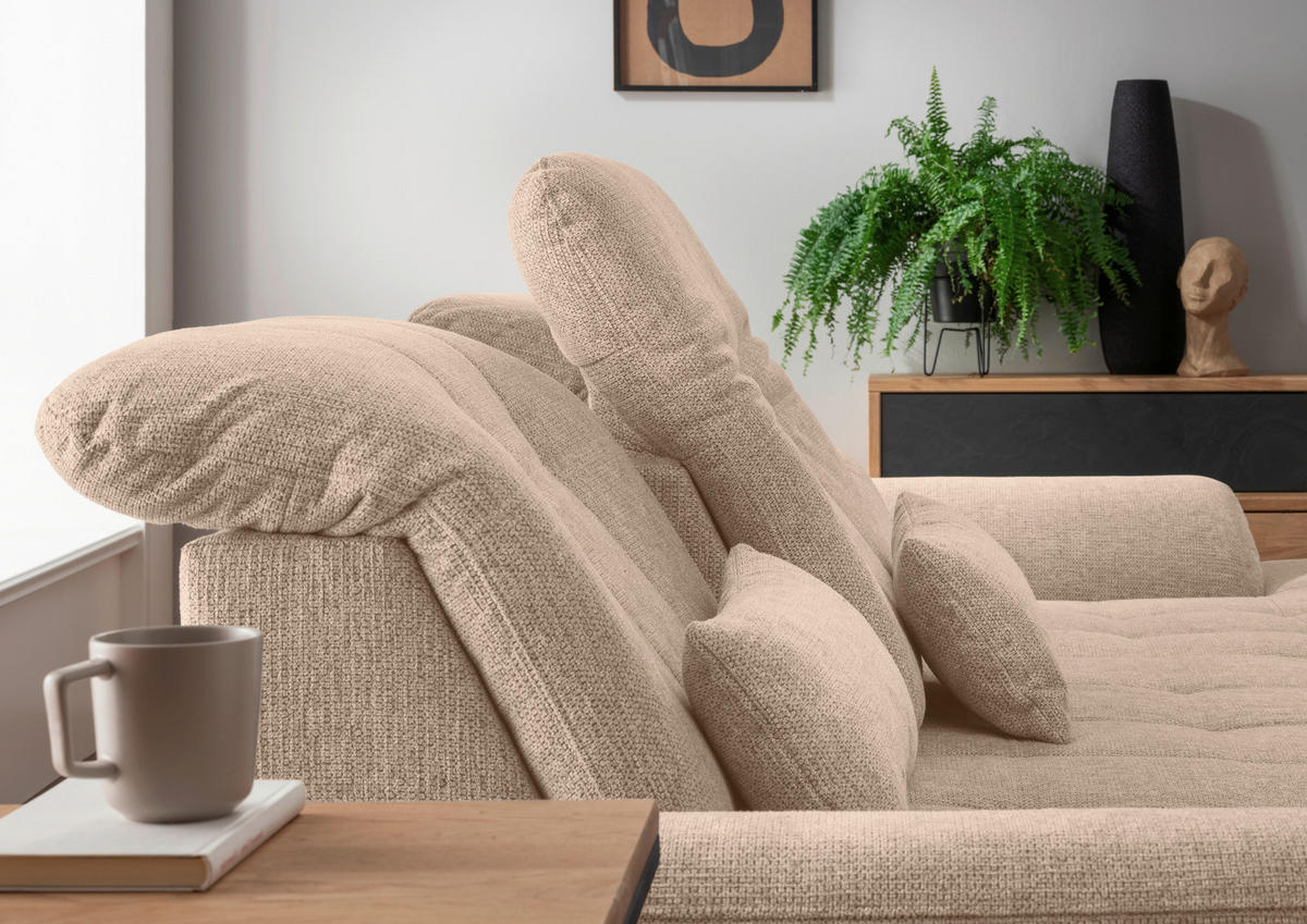 ECKSOFA Flachgewebe Hellbraun  - Chromfarben/Hellbraun, Modern, Textil/Metall (308/254cm) - Livetastic