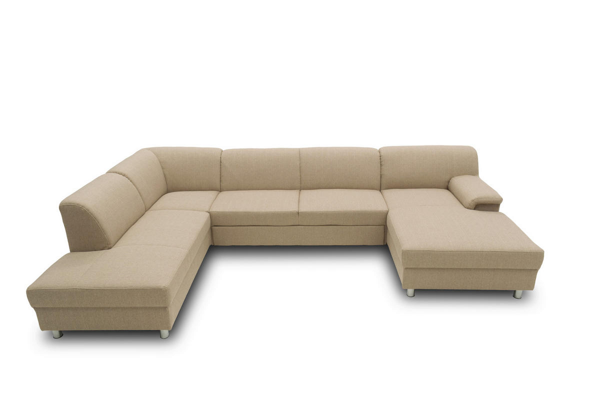 WOHNLANDSCHAFT Beige Webstoff  - Chromfarben/Beige, KONVENTIONELL, Textil/Metall (195/308/150cm) - MID.YOU