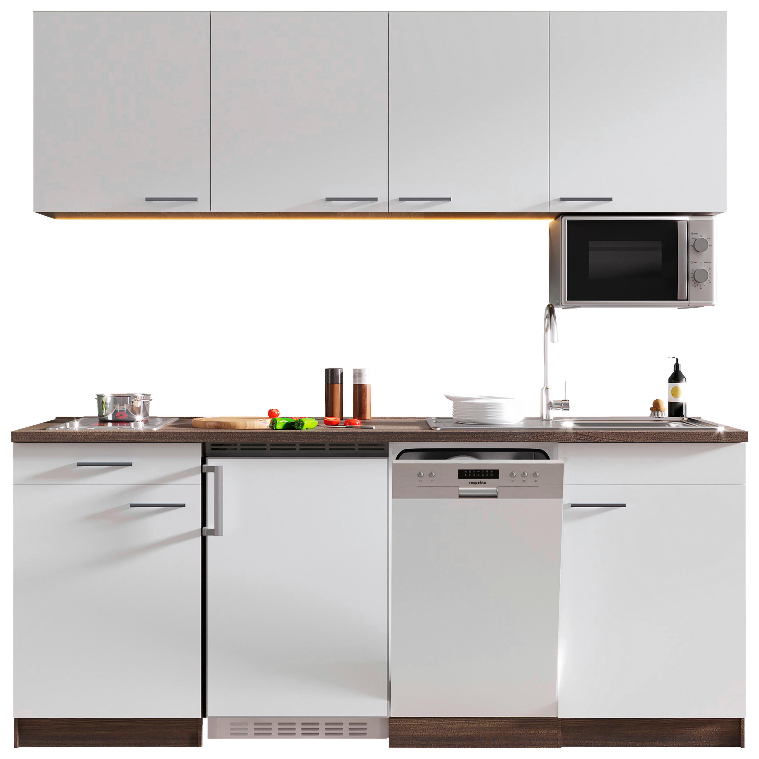MODULKÖK 195 cm   i vit, ekfärgad  - vit/ekfärgad, Basics, trämaterial (195cm) - Respekta