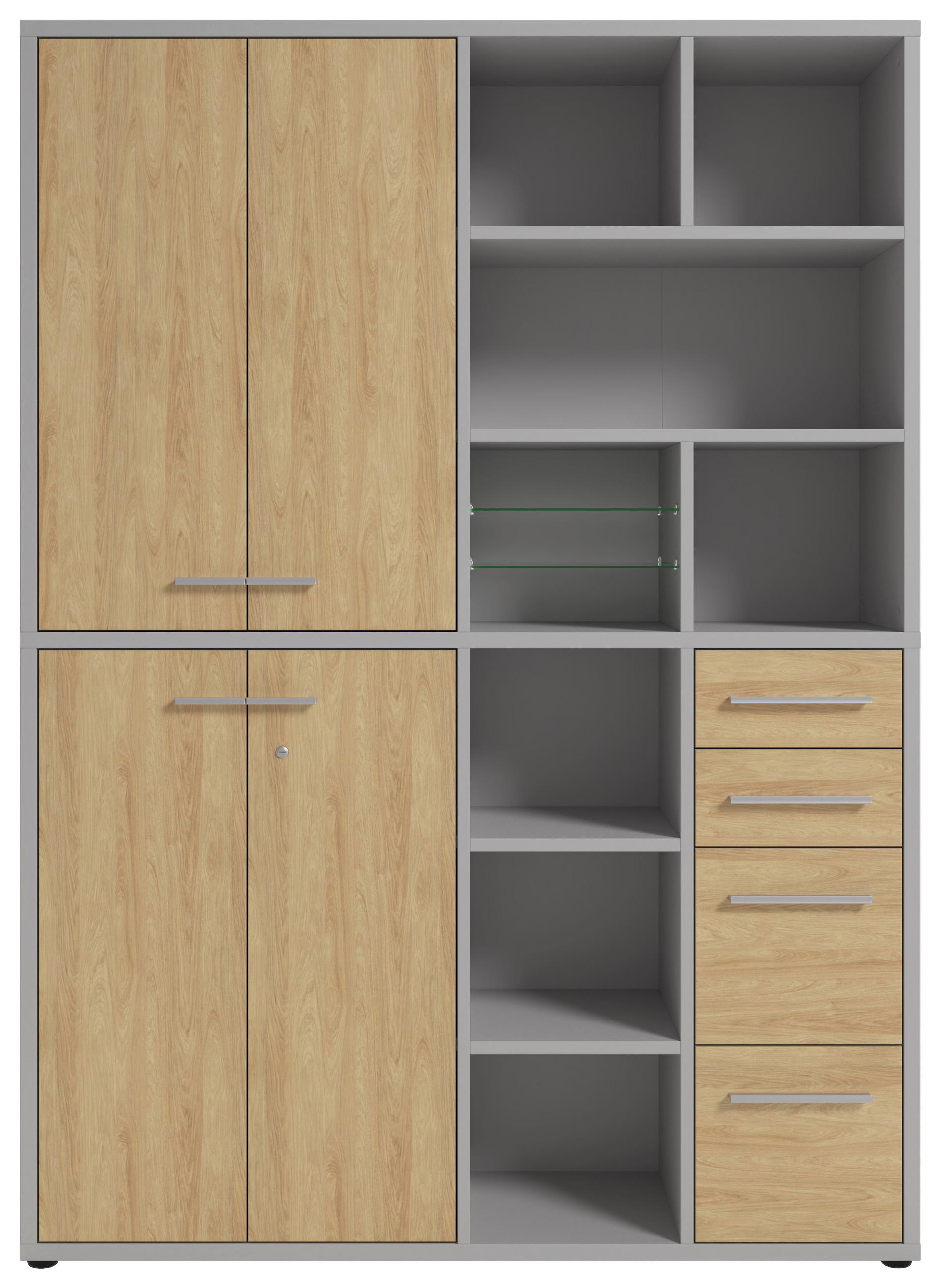 AKTENSCHRANK Eiche Hellgrau, Hickory  - Hellgrau/Hickory, MODERN, Glas/Holz (154,9/215,4/40cm) - Novel