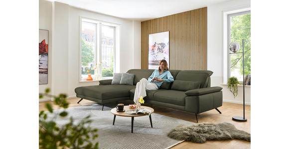 ECKSOFA in Echtleder Grau, Grün 193/332 cm - Schwarz/Grau, Design, Leder/Metall (193/332cm) - Dieter Knoll
