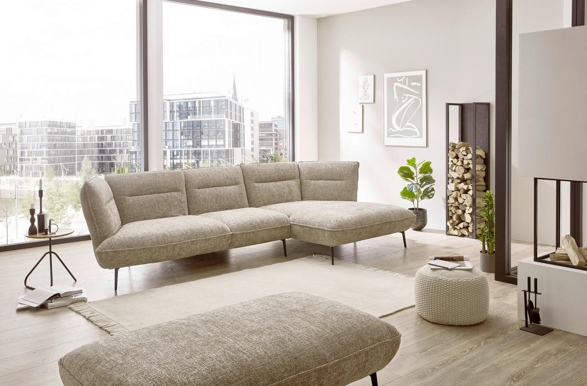 ECKSOFA in Flachgewebe Taupe  - Taupe/Schwarz, Design, Textil/Metall (339/153cm) - Moderano