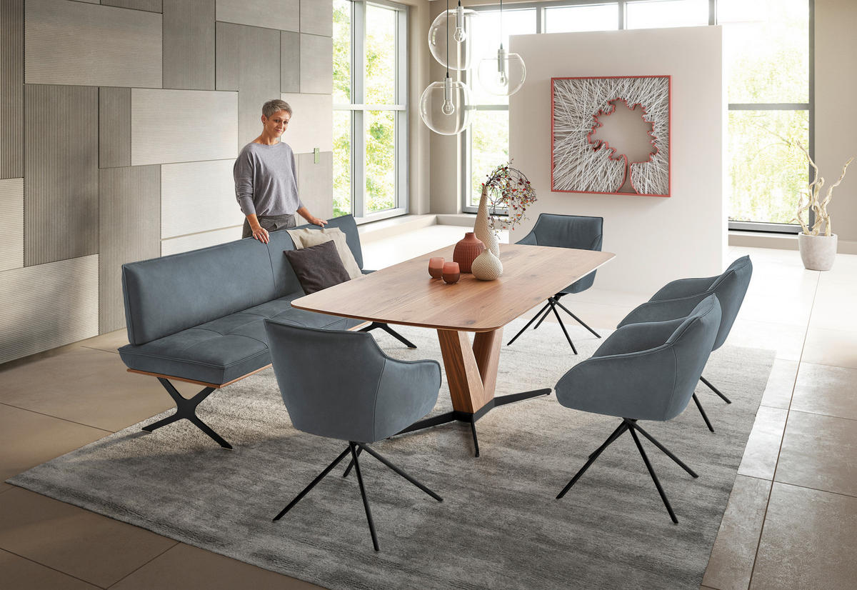 SITZBANK in Holz, Metall, Leder Schwarz, Graublau  - Graublau/Schwarz, Design, Leder/Holz (214/88/66cm) - Koinor