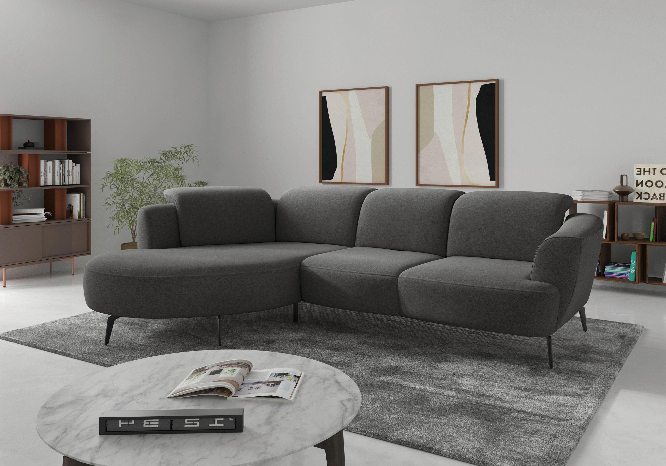 ECKSOFA in Mikrofaser Schlammfarben  - Schlammfarben/Schwarz, Konventionell, Textil/Metall (199/309cm) - Sit & More