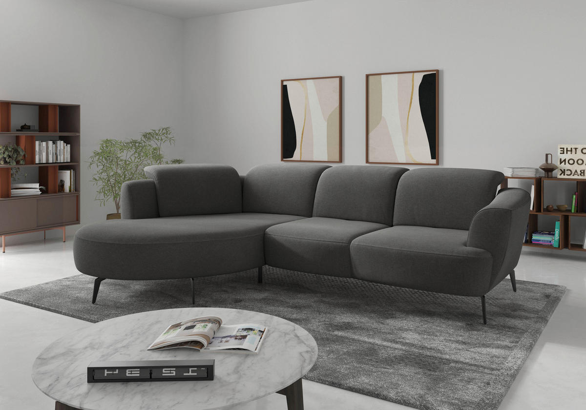 ECKSOFA in Mikrofaser Schlammfarben  - Schlammfarben/Schwarz, Konventionell, Textil/Metall (199/309cm) - Sit & More