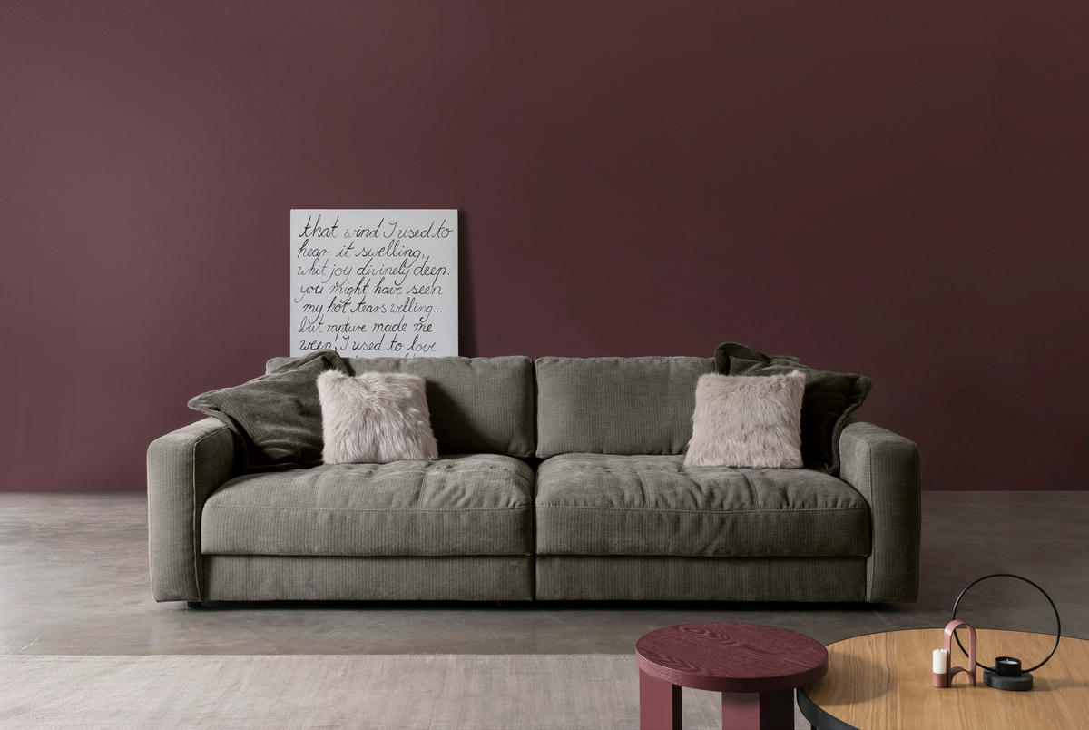 BIGSOFA BE COMFY Cord Graubraun  - Graubraun/Schwarz, MODERN, Textil (264/83/126cm) - Trendmanufaktur