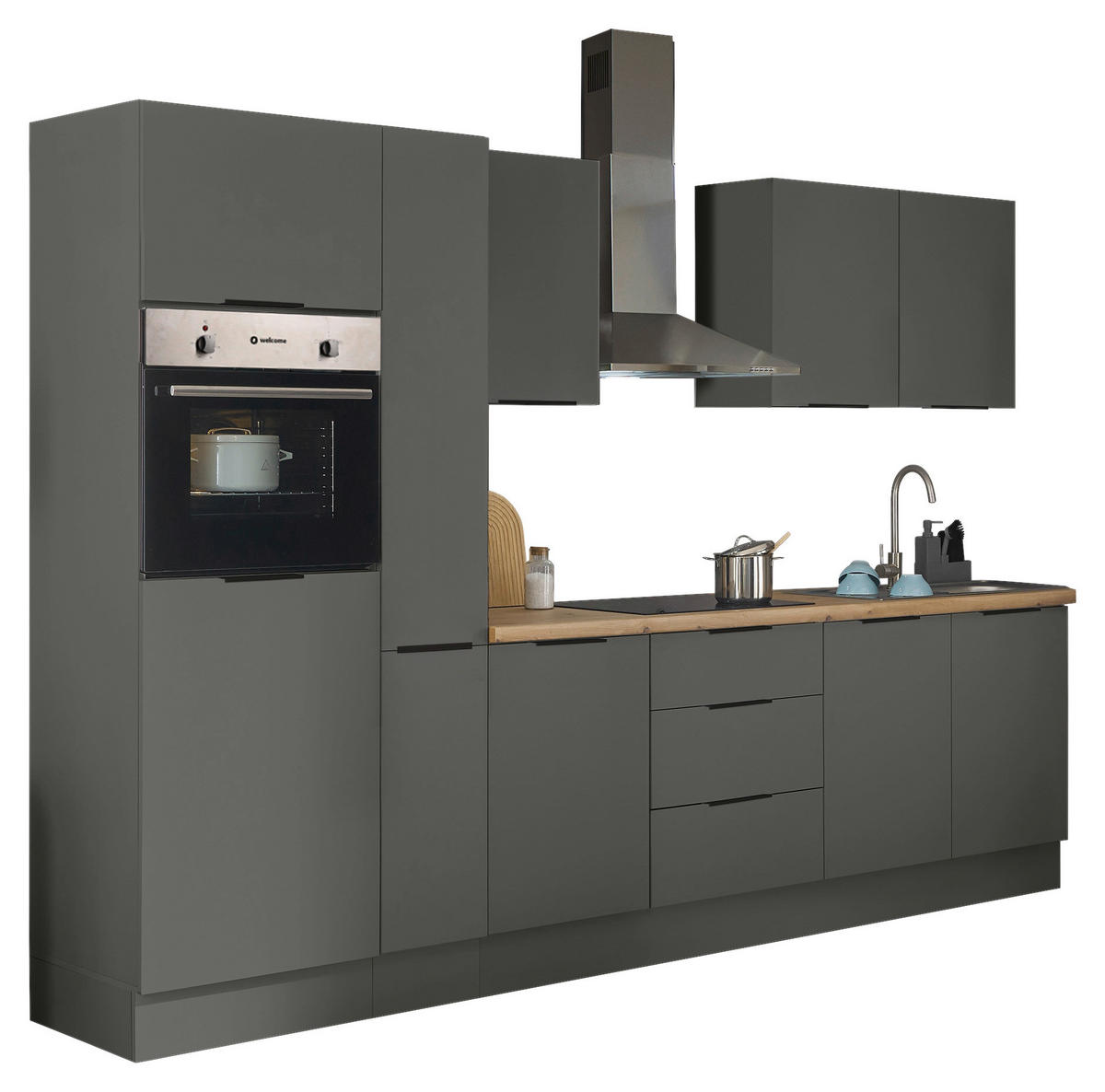 KÜCHENBLOCK   in Graphitfarben  - Schwarz/Graphitfarben, Basics, Holzwerkstoff/Metall (300/211/60cm) - Xora