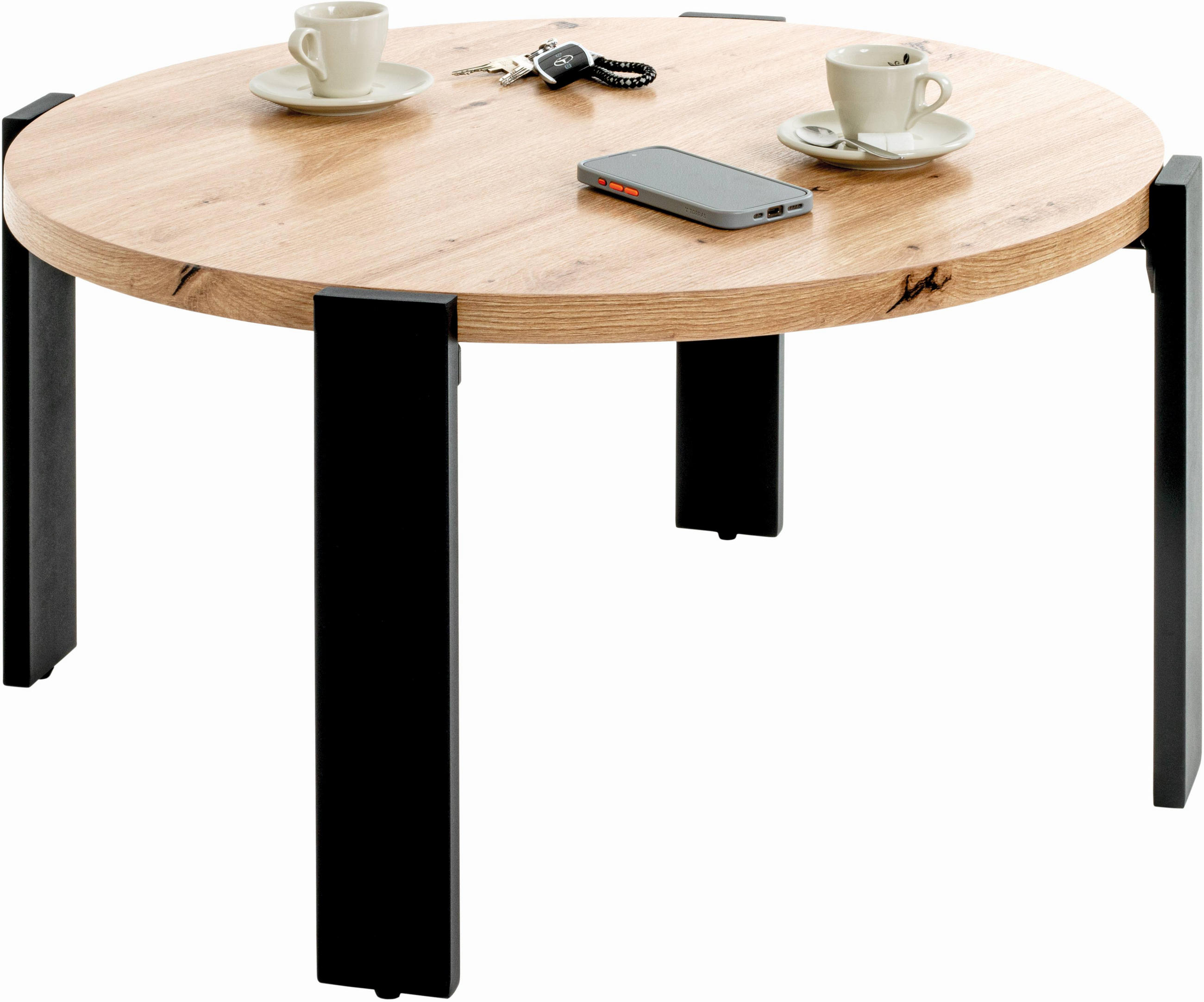 COUCHTISCH 75/75/42 cm rund Eichefarben  - Eichefarben/Schwarz, Trend, Holzwerkstoff/Metall (75/75/42cm)