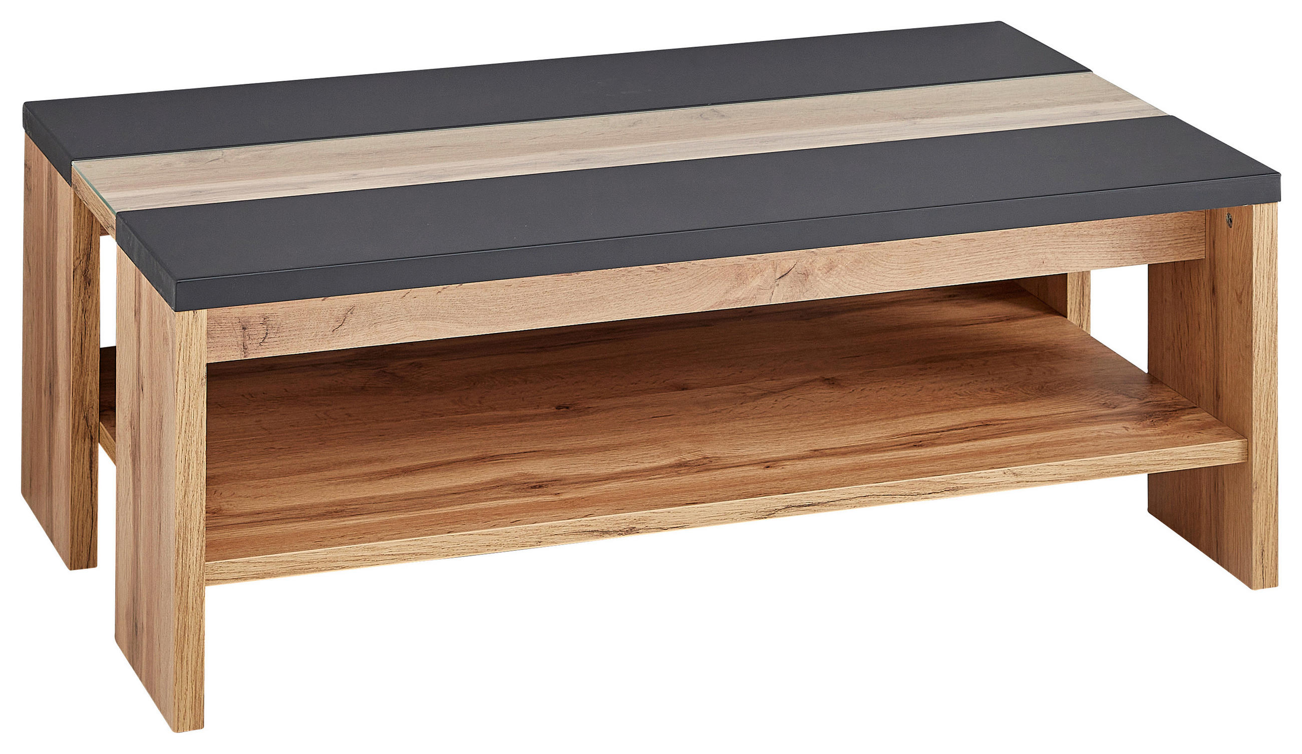 COUCHTISCH Klarglas 110/65/40 cm rechteckig Schwarz, Eichefarben  - Eichefarben/Schwarz, Design, Glas/Holzwerkstoff (110/65/40cm) - Hom`in